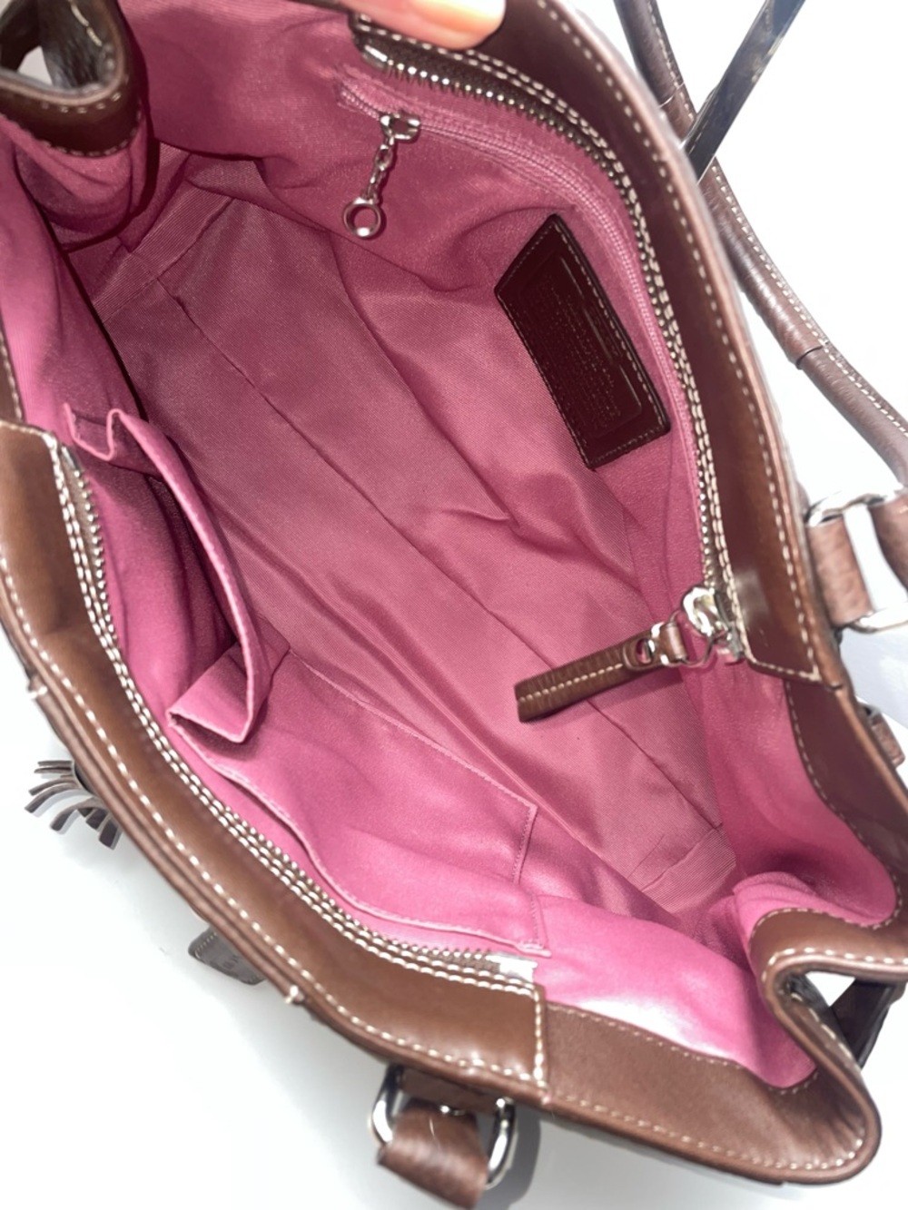 Coach Hampton Brown Pebbled Leather Shoulder Braided Satchel. - Picture 6 of 13